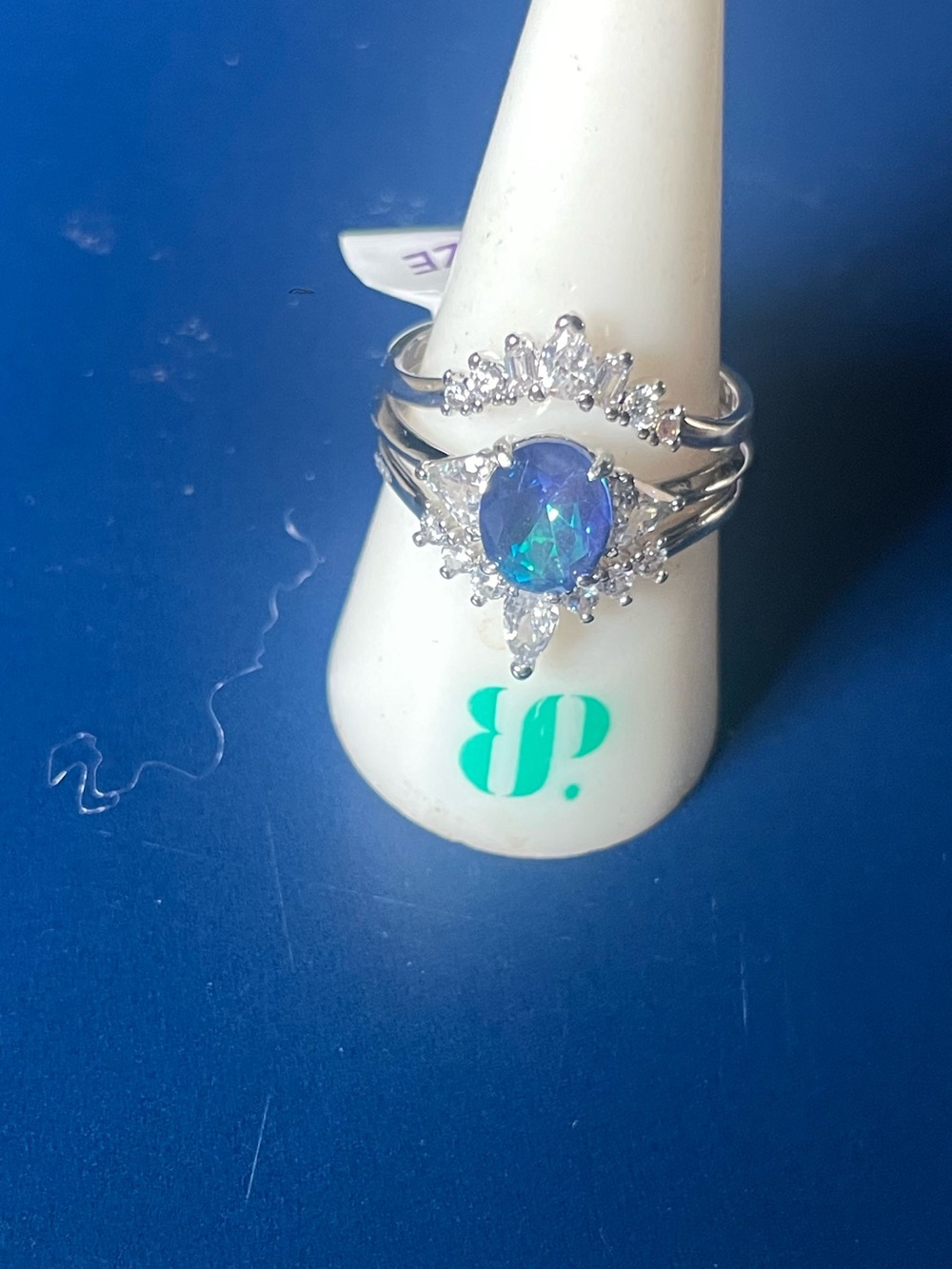 Silver-Tone Blue Opal Triple Stack Ring Set